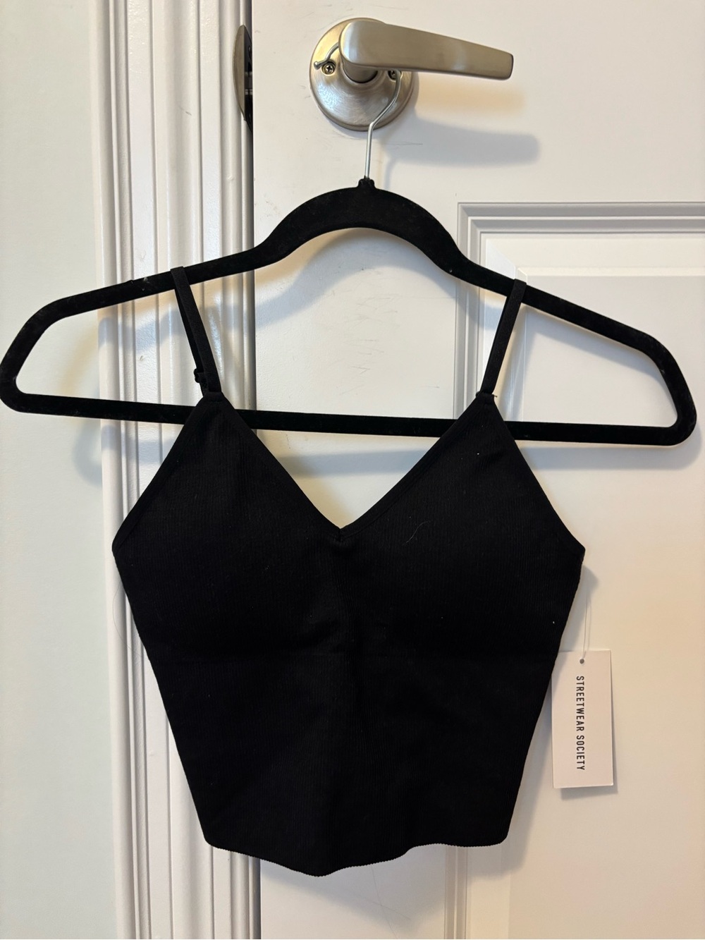 Urban Outfitters Black Ribbed V-Neck Cropped Cami